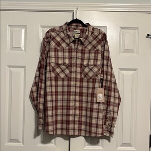 Ariat Men's Burgundy and Cream Plaid Shirt with snap buttons